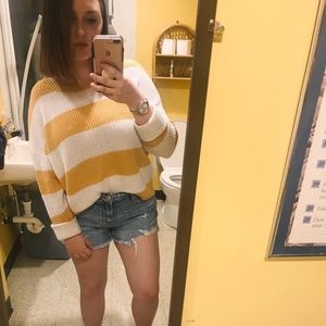 AEO Yellow & White Colorblock Stripe Knit Sweater
